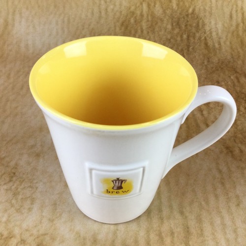 Taza de café Starbucks 2006 “Brew” 14 oz blanca con interior amarillo excelente - Imagen 2 de 7