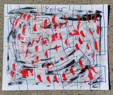 Original 14 by 17-inch Mixed Media Abstract Acrylic Painting with line markers