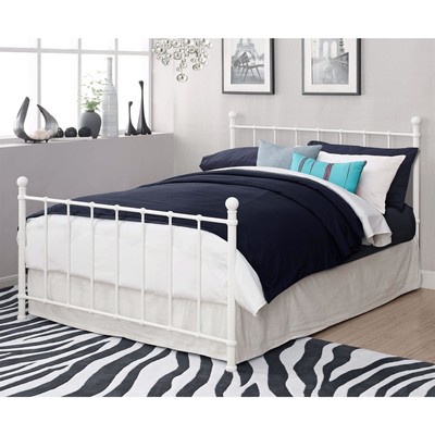 Full Size White Metal Platform Bed Frame With Headboard And