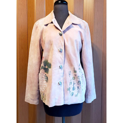 Chico's leather 1=medium pink asian style suede jacket 