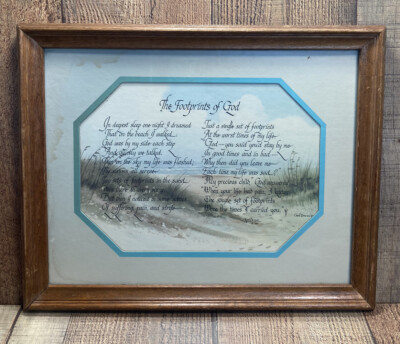 Vintage Home Interiors Footprints in the Sand Picture Double Mat C. 1984