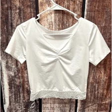 Romwe White Lace Trim Crop Top
