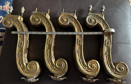 Antique Heavy Brass Gold Table Legs VTG 15” Set 4 Architectural Salvage - Picture 2 of 5