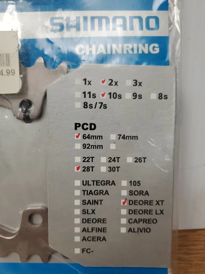 Plato Shimano Deore XT FC-M785 MTB 28T 64mm BCD 2x10 velocidades para 40-28T tipo AJ Foto 2 de 4