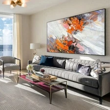 Orange Abstract Thick Textured Oil Painting on Canvas Modern Minimalist Custom