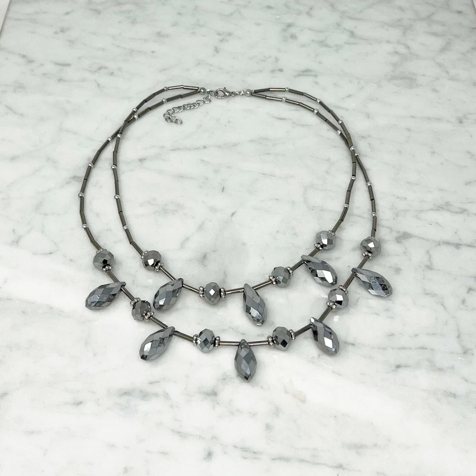 Collana Girocollo Cristalli Geometrico Donna Moda Elegante Brillante Argento - Immagine 2 di 2