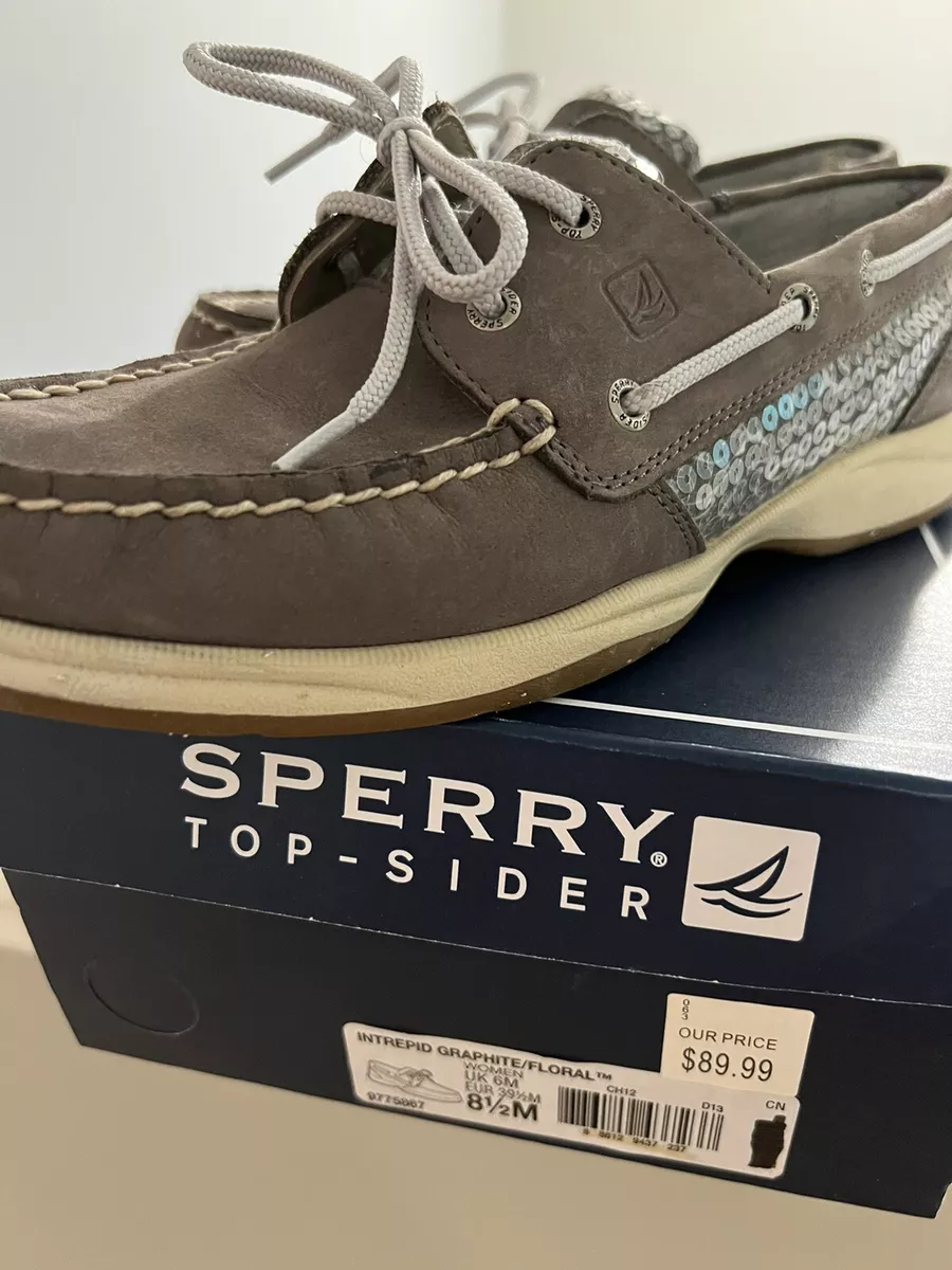 Women s 8.5M Sperry Top Sider Shoes Intrepid Graphite Floral