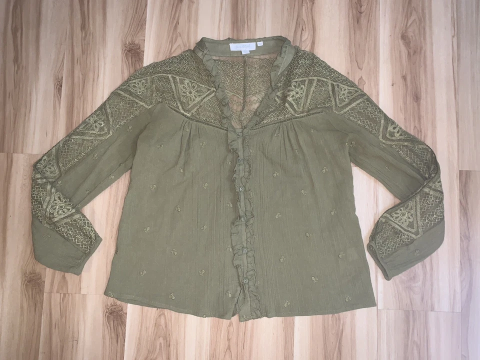 ANTHROPOLOGIE FOREVER THAT GIRL Stephine Cotton Lace Boho Blouse Green Sz 4 NWOT