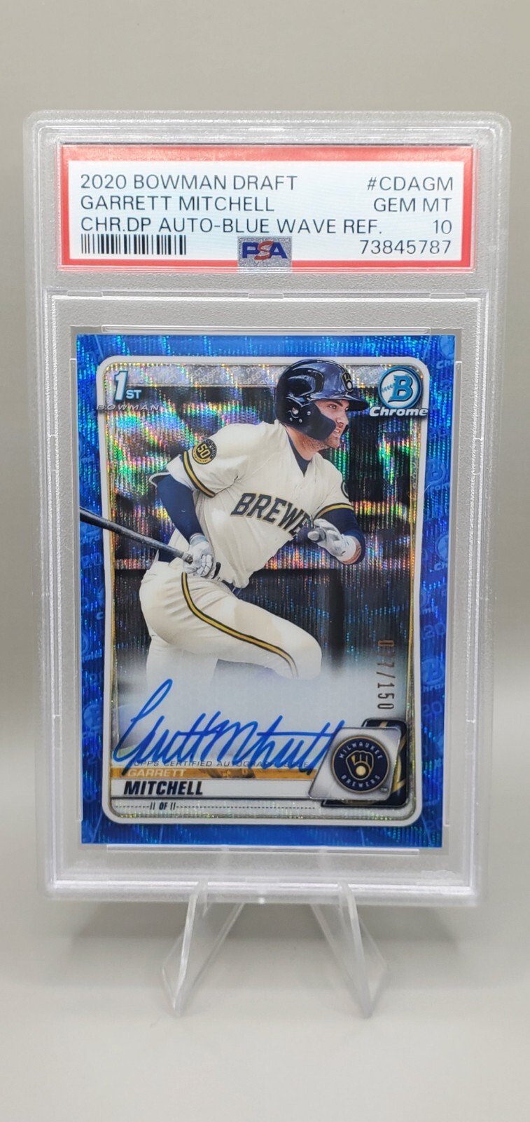 2020 Bowman Chrome #CDAGM GARRETT MITCHELL Blue Wave Refractor Auto /150 PSA 10