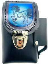 Cigarette Case Black Genuine Leather Lighter Holder Holster Unicorn Made in USA