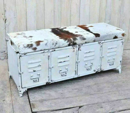 Cowhide cheap storage bench