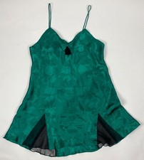 Vintage Victoria  s Secret Gold Label Green Satin Nightie Nightgown L 80s 90s