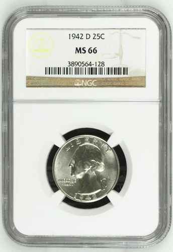 1942 D/D Washington Quarter RPM NGC MS66 Bright White