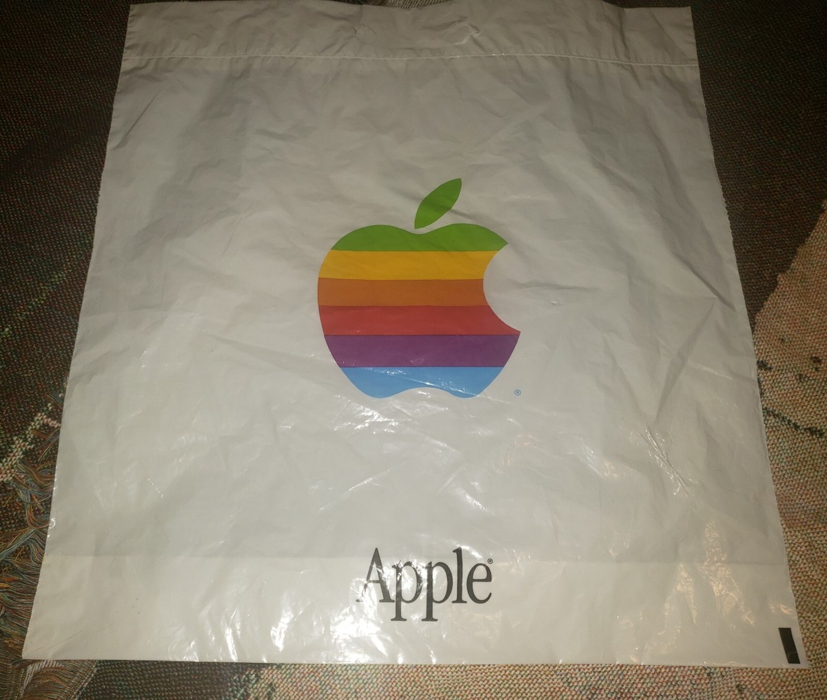 【レア・美品】Apple アップル レインボーロゴ ヴィンテージ バッグ Original Rainbow Apple Logo Plastic Econo Tote White Bag Vintage