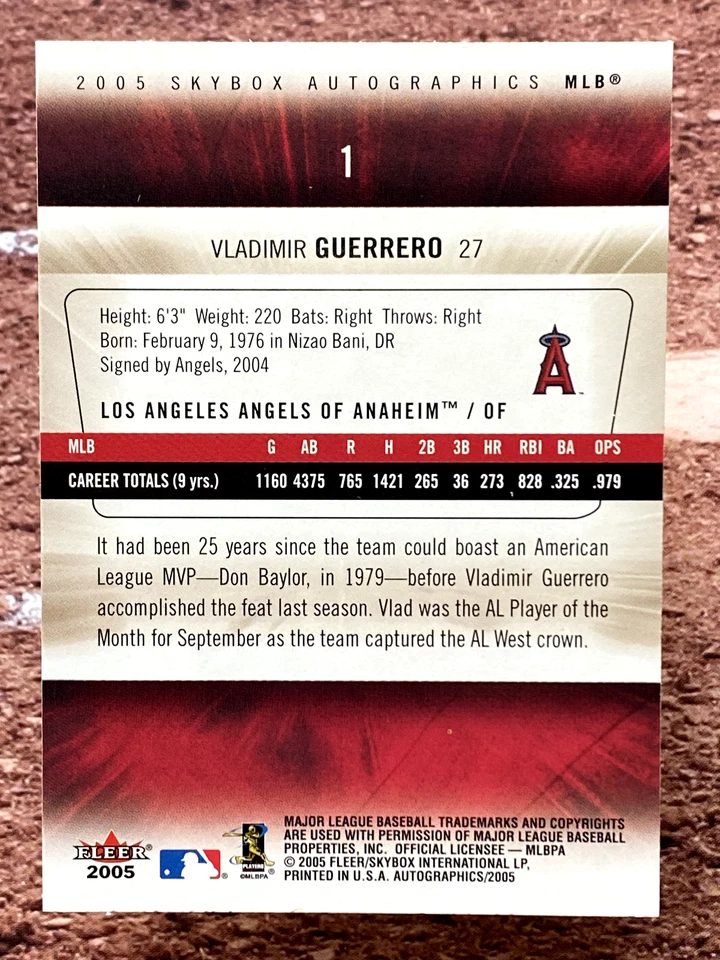 2005 Skybox Autographics Vladimir Guerrero #1 - Image 2 of 2