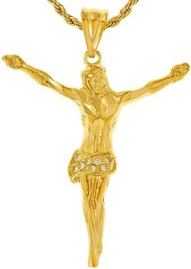 Authentic Cross Necklace 24k Gold Plated Cubic Zirconia Jesus Pendant Faith Religious Gift