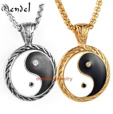 MENDEL Mens Hip Hop Gold Plated Amulet Yin Yang Pendant Necklace Stainless Steel