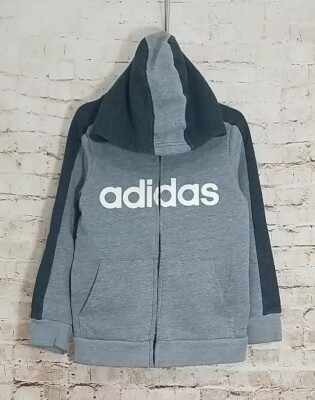 Adidas Boys Size Full Zip Hoodie Sweatshirt Jacket Gray White