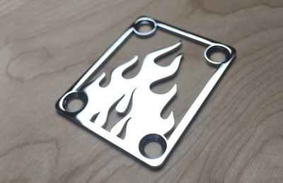 FLAME Neck Plate for your Guitar or Bass - Chrome