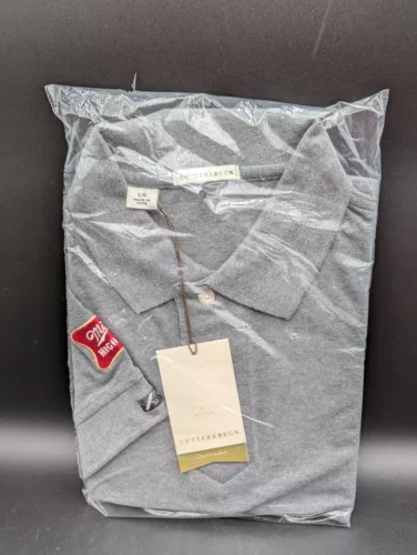 NEW Vintage Vantage Miller High Life Beer Polo Shirt Men's Size L Large Gray Bar