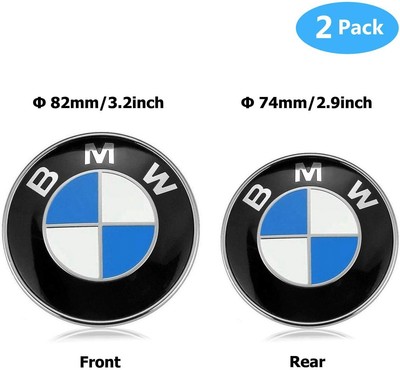 BMW 2 Pieces High Quality Logo Front Hood and Rear Trunk Emblem Badge 82mm+74mm
