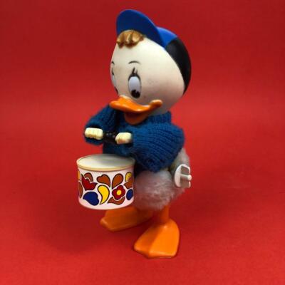 Seltene Disney Donald Ducks Neffe Huey trommelnde Aufzieh-Spielzeugfigur Puppe 60er