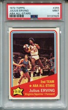 1972 Topps Julius Erving Rookie Card PSA 9 MINT Dr J Graded Basketball #255. rookie card picture