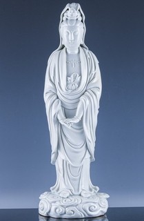 LARGE ANTIQUE CHINESE BLANC DE CHINESE WHITE PORCELAIN GUANYIN FIGURE