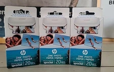HP 1AH01A Sprocket Photo Paper 2"x3" Sticky-Backed 20 Sheets -Lot of 3