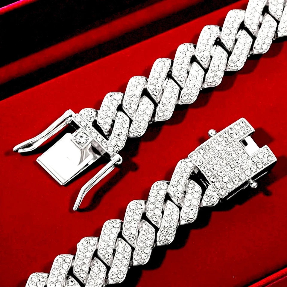 Colar hip hop prata gelada cabeça de leão jumbo 14 mm ziguezague corrente cubana 18”-24” - Imagem 4 de 4