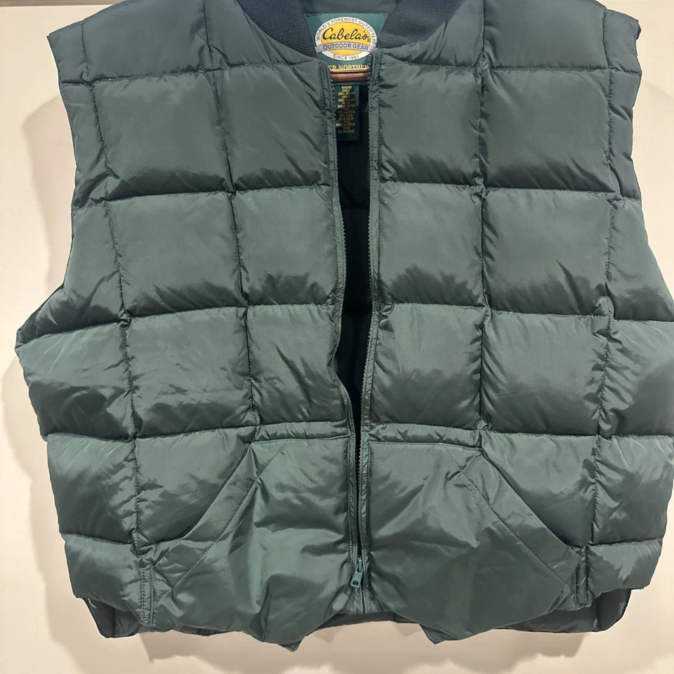 Cabelas Premier Northern Goose Down 650 Fill Power Puffer 背心男式 XL 绿色 — 第 2/4 张图片