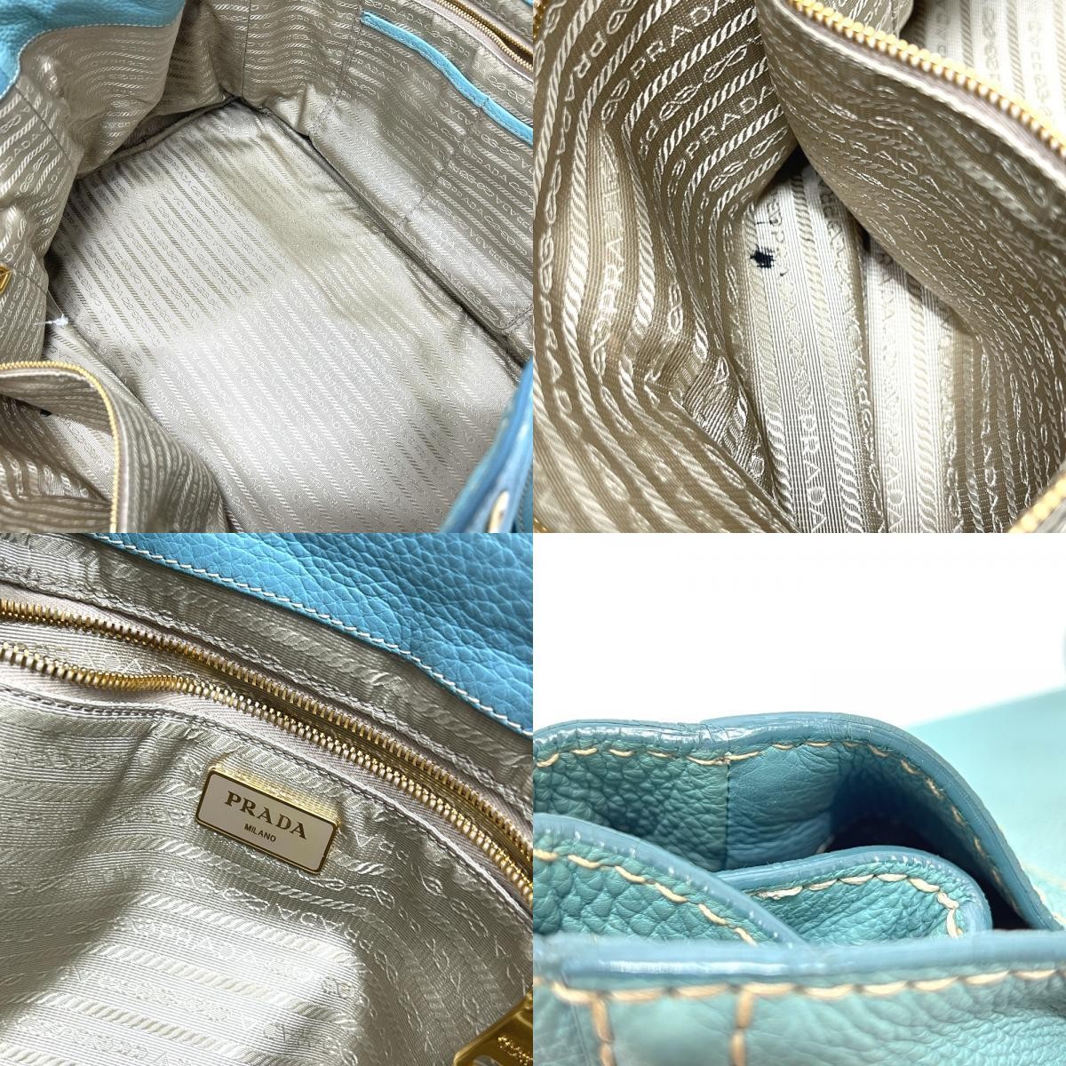 PRADA BN1872 Logo Canapa Bag Handbag Large Capacity Tote Bag Blue Ladies Used fr thumbnail 9