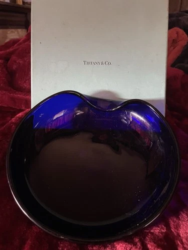 Elsa Peretti Design For Tiffany& Co Cobalt Blue Glass Thumbprint Bowl 7”