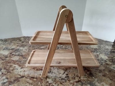 Macy Blackwell Short Stories Wood Tiered Appetizer Tray Serving Stand 2 Tier