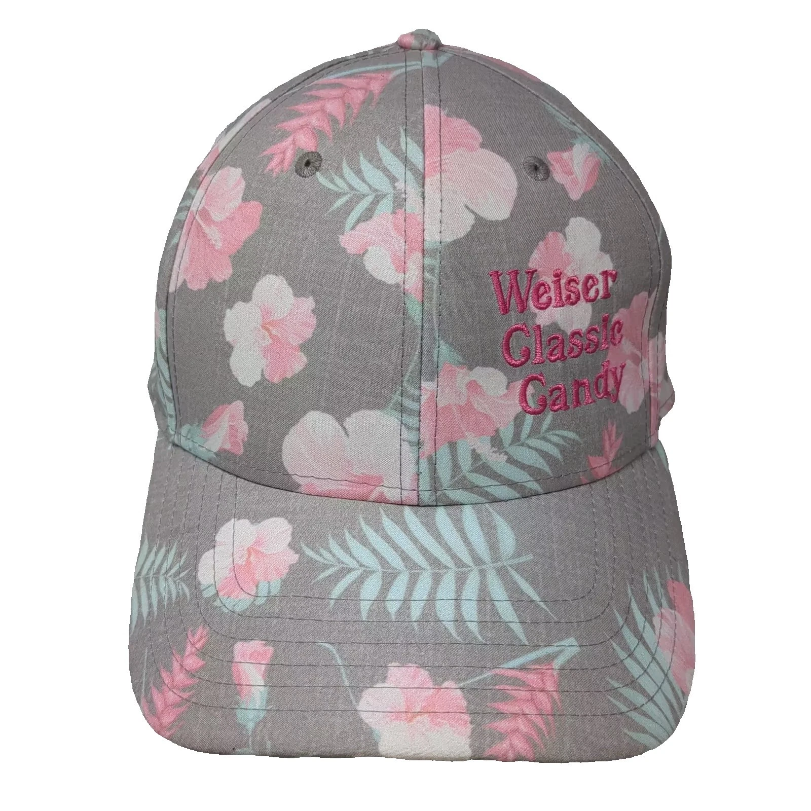 Sportsman Baseball Cap Gray Pink Floral Tropical Hat OS Strapback Embroidered