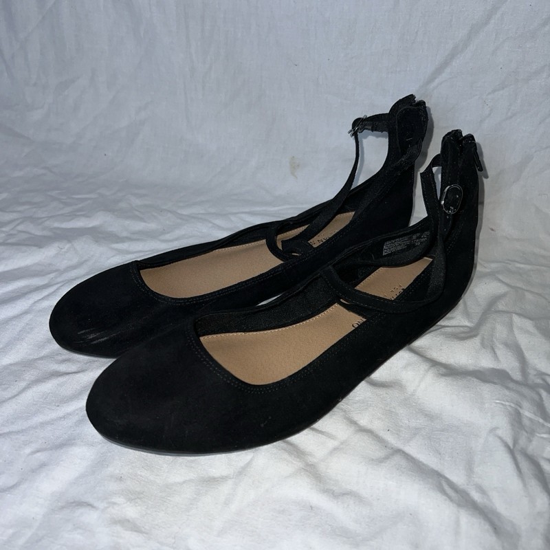 Christian Siriano Ankle Cross Strap Ballet Flats sz 8.5 M Black Suede