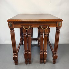 Vintage Mahogany Nest of Tables Georgian Regency Style Brass Handles Fluted Legs