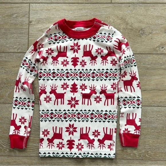 Hanna Andersson Long Johns Faire Isle Christmas Pajama Sz 6-7 Unisex Red Cotton - Image 2 of 4