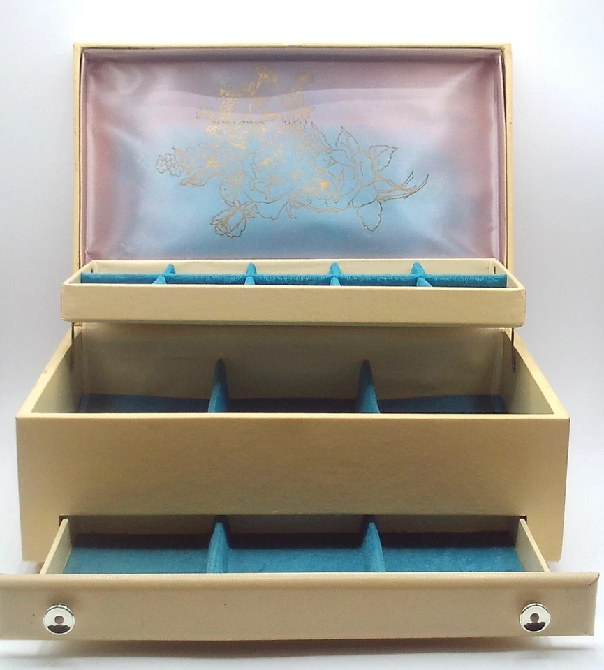 复古 Lady Buxton Footed 珠宝盒 2 层和抽屉 12.25 英寸 x 8 英寸 x 5 英寸高 — 第 2/4 张图片