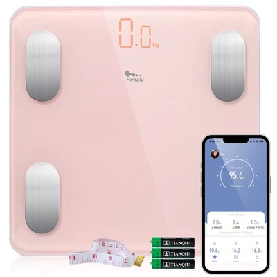 HIMALY Pink Digital Bathroom Scales Smart Bluetooth Weighing Body Fat BMI Monitor 180KG