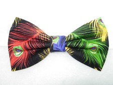 Peacock Bow tie, Colorful Feathers, Metallic Gold Highlights, Pre-tied Bow tie