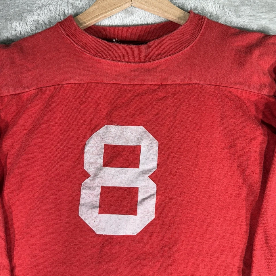 Camiseta de fútbol americano de colección para hombre L (se adapta a S) roja/gris años 50 60 Ohio EE. UU. Rugby Foto 2 de 4