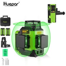 Huepar 3D Laser Level Green Beam Self Leveling with 2 Li-ion Batteries +Receiver