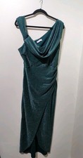 Quiz Emerald Green Sparkly Glitter Drape Grecian Maxi Dress 16 Prom Bridesmaid