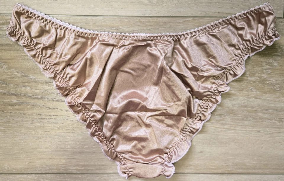 Calcinha de biquíni vintage Victoria's Secret Angels nua cetim sedoso babado nova na caixa G - Imagem 2 de 4