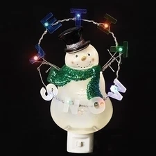 Roman 8.25" White and Green Let it Snow Snowman LED Night Light