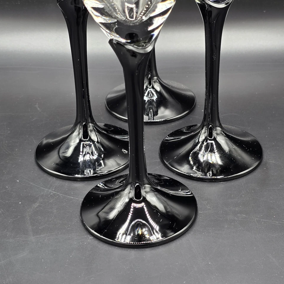 Conjunto de 4 taças de vinho cristal Mikasa Alexandra haste preta 8" copo de corte elegante - Imagem 3 de 4