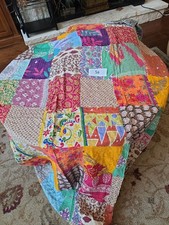 INDIAN KANTHA VINTAGE BLANKET THROW QUILT BEDSPREAD HAND STITCHED, REVERSIBLE 5a