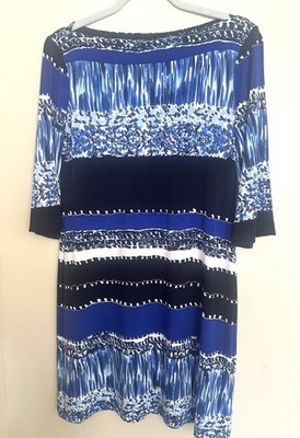 Donna Morgan Blue and White Dress Size 8 Comfort,  Easy Fit 3/4 Length Sleeve