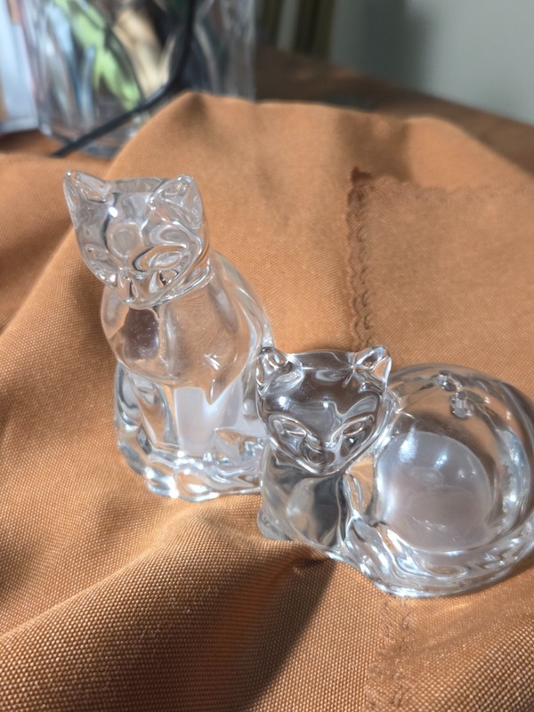 Gorham clear lead crystal cat salt and pepper shakers